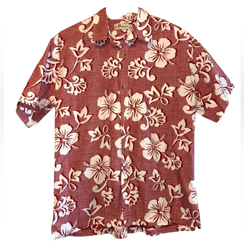 Two Paddles Hawaiian aloha floral Print Men's Casual button Shirt xl